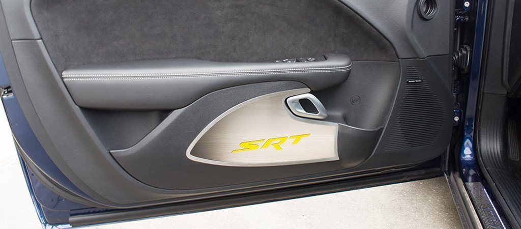 "SRT" Stainless Door Panel Covers 15-up Dodge Challenger - Click Image to Close